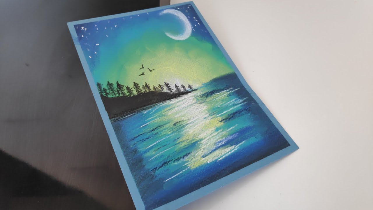 Pastel Painting Tutorial | Landscape | Northern lights with moon | Aurora