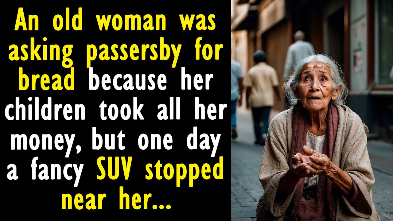 An old woman was asking passersby for bread, but one day a fancy SUV stopped near her...