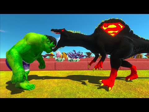 HULK GORO vs DEADPOOL T-REX vs DARK SUPERMAN SPINOSAURUS DEATH RUN - Animal Revolt Battle Simulator