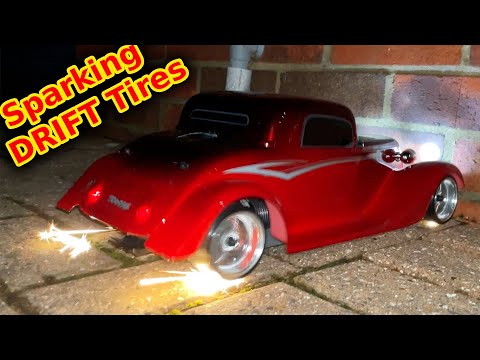 Sparking DRIFT Tires on Hot Rod RC Car (OVER VOLTED)