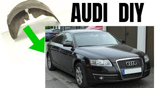 How to remove rear wheel arch liner shield pvc dust protection AUDI A6 C6 4F facelift #diy #tutorial