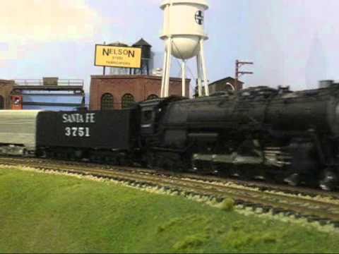 A Santa Fe passenger train headed by 3751 at George Kanary's Layout