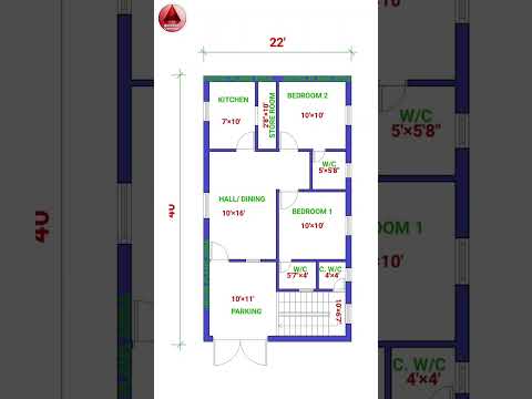 40 x 22 House Plan, 40 by 22 Home Plan With Car Parking, 2bhk House, #shorts  #homedesign #homeplan