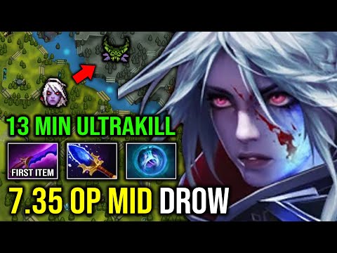 NEW 7.35 OP MID DROW RANGER 13Min Ultrakills First Item Shadow Blade Invisible Hunt Gank Dota 2