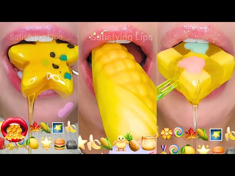 Satisfying ASMR Eating Yellow Food Emoji Challenge ⭐🌼💛