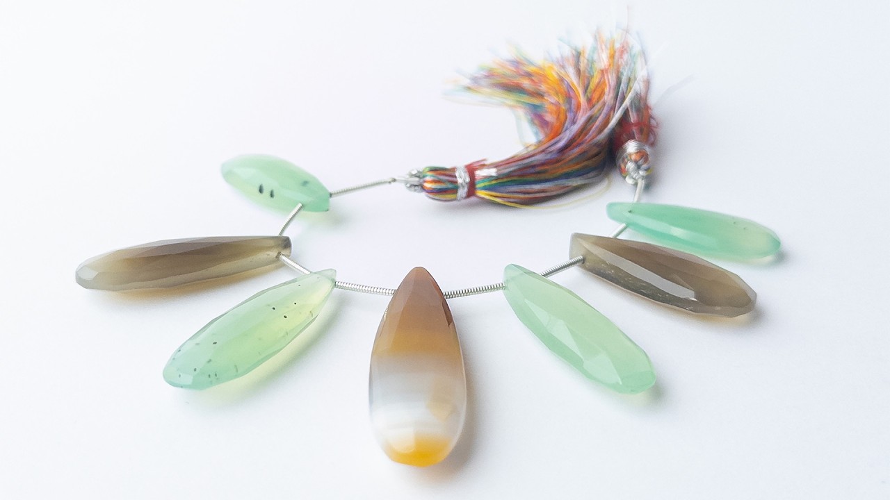 Chalcedony | Faceted Briolette | 29-47mm X 11-13.5mm Bead Size | 7 Pieces video