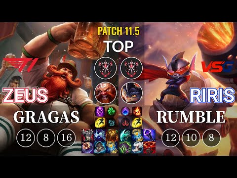 T1 Zeus Gragas vs VSG Riris Rumble Top - KR Patch 11.5