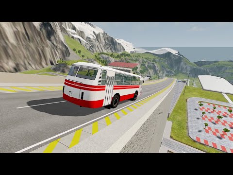 Big Buses jumping from a Big Ramp | Cars vs Mines, Barrels, Spinners