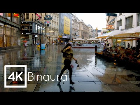 Walking in Heavy Thunderstorm in Vienna (Umbrella Binaural 3D Rain Sounds) ASMR 4K