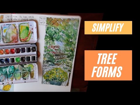 How to Sketch Tree Foliage Forms: Rainy Day Balcony View 🎨 Pen and Watercolors Full Process Tutorial