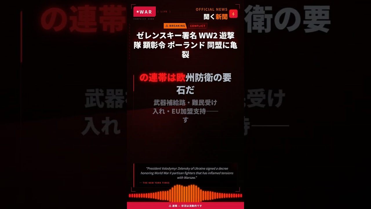 ゼレンスキー署名 WW2 遊撃隊 顕彰令 ポーランド 同盟に亀裂