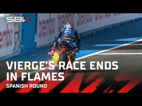 Vierge’s Yamaha catches fire on the main straight at Jerez 🔥 | 2026 #SpanishWorldSBK 🇪🇸