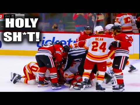 Klapka, Lomberg, Pachal, Rinzel, Bean End of Game Fight Scrum | Flames vs Blackhawks 2025 Highlights