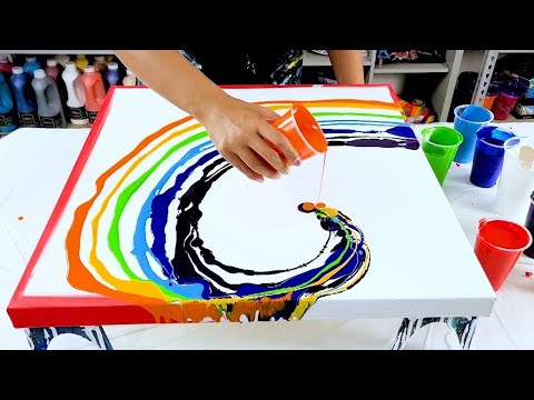 Gorgeous and Bright Rainbow Wave - Acrylic Pouring - Fluid Liquid Art