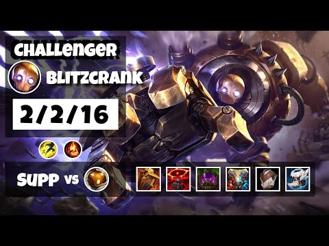 Blitzcrank Challenger Gameplay S11 Replay 11.6 Support (2/2/16) - BR