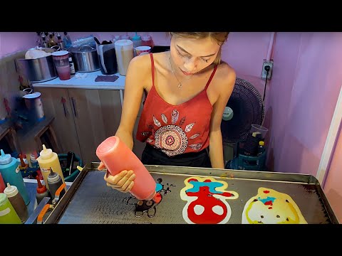 This is so cute! Amazing Freehand Pancake Artist | Thai Street Food