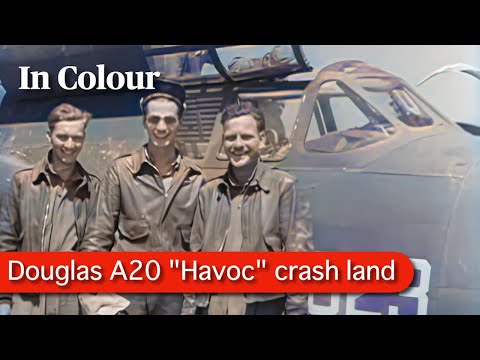 Douglas A20 "Havoc" Crash landing [AI, Sound, 60fps, Colourized]