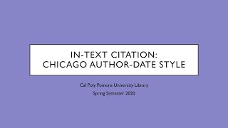 In-Text Citation: Chicago Author-Date Style