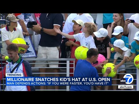 Video shows millionaire snatch signed hat from child at US Open