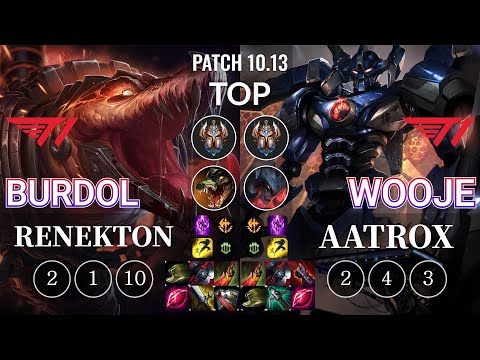 T1 Burdol Renekton vs T1 Wooje Aatrox Top - KR Patch 10.13