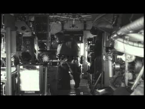 A US Navy blimp drops bombs in the Atlantic Ocean while on a patrol during World ...HD Stock Footage