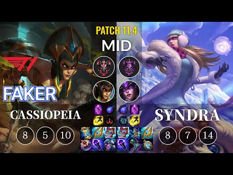 T1 Faker Cassiopeia vs Syndra Mid - KR Patch 11.4