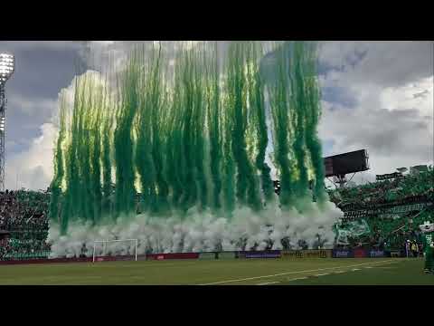 "ATLÉTICO NACIONAL VS BAHÍA RECIBIMIENTO DE LA HINCHADA VERDE " Barra: Los del Sur &bull; Club: Atlético Nacional