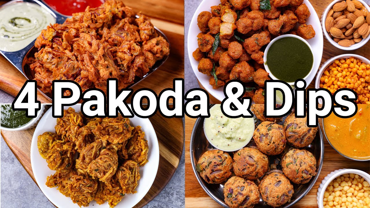 4 Must Try Vegetable Pakora & Flavoured Dip Recipes | Street Style Veg Pakoda & Chutney Recipes