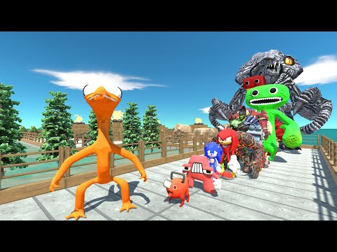 Rainbow Friends Orange vs Orga PYRAMID DEATH RUN - Animal Revolt Battle Simulator