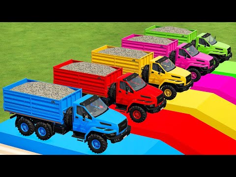 TRANSPORTING URAL COLORED TRUCKS WITH MAN TRUCKS & LOAD STONES - Farming Simulator 22