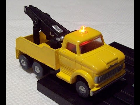 Thumbnail for Custom 1967 Ford N 1000 D Tow Wrecker Truck slot car flashing LED in Aurora Tjet chassis on track by Car, Truck, Ford Custom