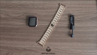 Vídeo de Pulseira Aço Elos Quadrada Preto Compatível com Apple Watch