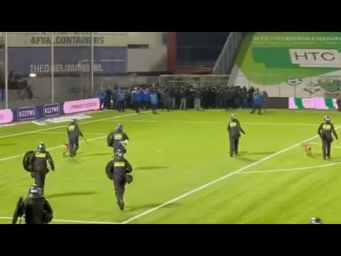 Rellen FC Den Bosch - ADO Den Haag 28.10.2025 Politie met honden op het veld vs hooligans ultras NL