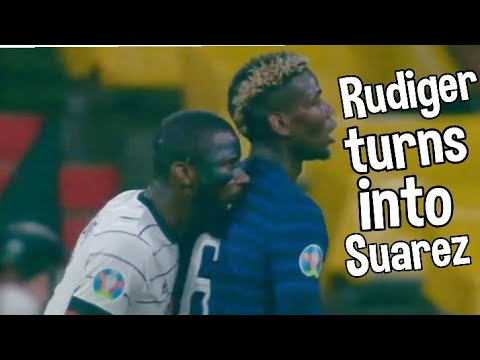 Rudiger turns into Luis Suarez | bites Paul Pogba
