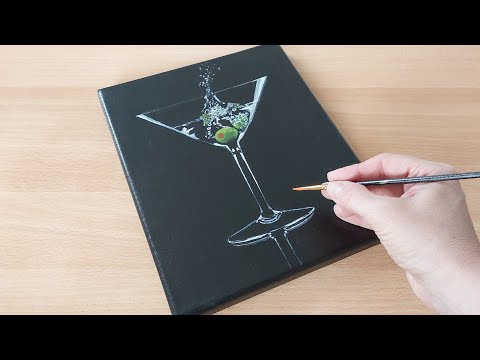 Painting a Martini | How to paint a Martini Dry | Black canvas | for Beginners | Cocktail painting