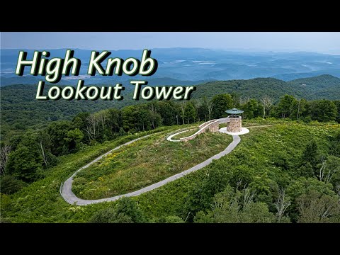 Aerial drone view over the High Knob Lookout Tower in Norton, Virginia (4K)