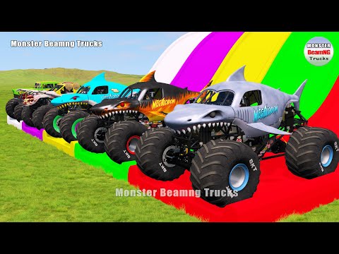Triple Flatbed Trailer Monster Trucks Transport with Slide Color - BeamNG.drive 243