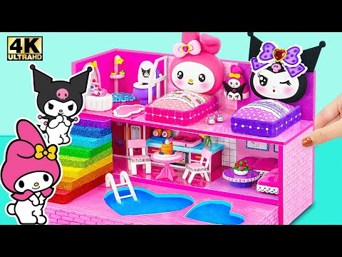 Build Cute My Melody House with Heart Swimming Pool, Purple Room for Kuromi ❤️ DIY Miniature House