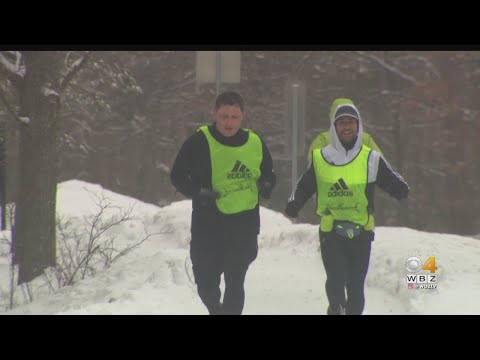 Boston Marathon Runners Continue Training Despite Bad Weather