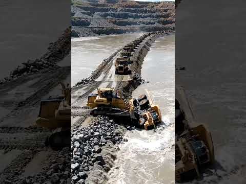 Massive Dump Truck Convoy Building a Coastal Road