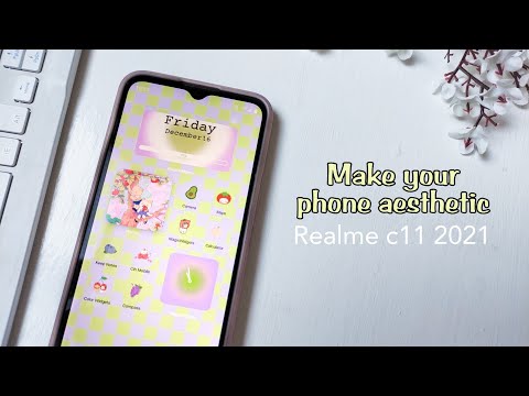 how to customize aesthetic ios 16 on android phone (Realme c11 2021) Purple & Green Fruit Theme