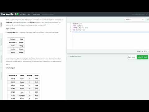 Hackerrank Sql Employee Salaries Sql Learning
