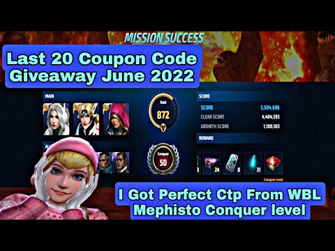 20 Coupon Code Giveaway | I Got Perfect Ctp From WBL Mephisto Conquer Level - Marvel Future Fight