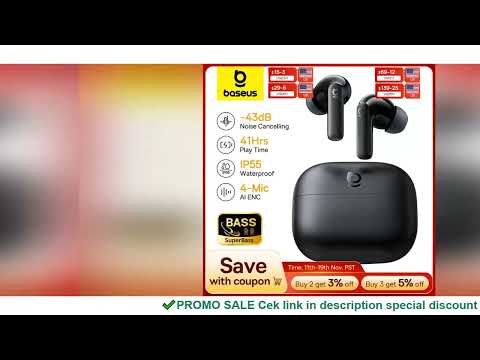 Baseus Bass EP10 NC -43dB Noise Cancelling ANC True Wireless Earbuds Bluetooth 6.0 In-Ear Wireless E