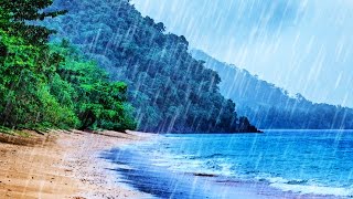 Rain on Beach White Noise | Tropical Rainstorm &amp; Ocean Waves Sounds for Sleep, Studying, Relaxation