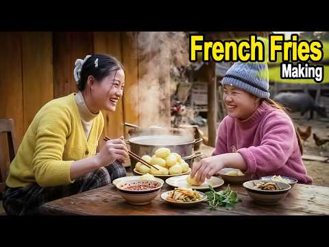Making French Fries in the Garden – Ly Thi Ca, Bella and Maya Teamwork | Ly Thi Ca