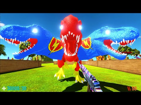 DEATH RUN vs 3x HEADED FLASH T-REX FPS PERSPECTIVE - Animal Revolt Battle Simulator