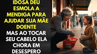Idosa deu esmola a mendiga para ajudar sua mãe doentemas ao tocar seu cabelo ela chora em desespero