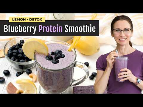 Blueberry Protein Smoothie for Detox with Lemon, Banana & Ginger Recipe