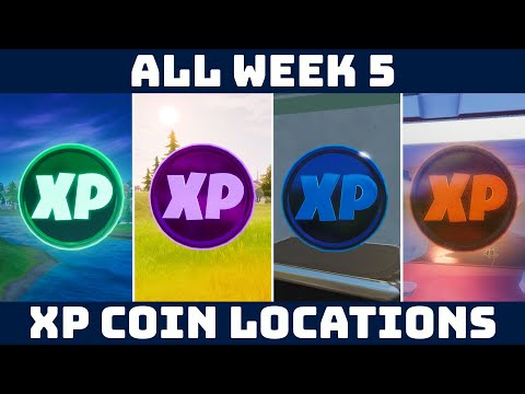 ALL WEEK 5 XP COIN LOCATIONS! Green, Purple, Blue & Gold XP Coins [Fortnite Season 4]